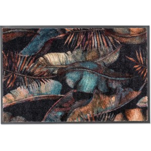 Schöner Wohnen Sauberlaufmatte Miami Jungle, 67x100 cm, anthrazit mit Dschungel-Blätter Motiv.