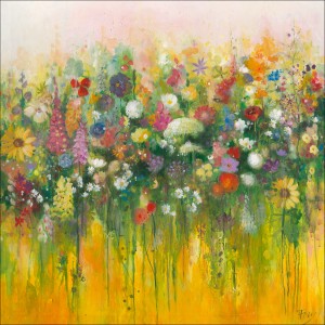 Leinwandbild Abstraction II, 50x50 cm, mit farbenfrohem Blumenmotiv für Wohnräume.