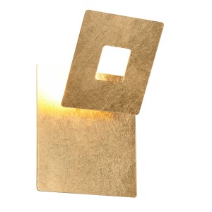 Goldfarbene, eckige Trio LED-Wandlampe Leano mit indirekter Beleuchtung.