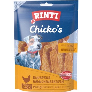 Rinti Chicko Hähnchenstreifen, 250g Packung Hunde-Snacks mit 100% Hühnchenfilet.