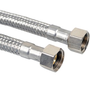Flexibler Kirchhoff Anschlussschlauch, 1000 mm, mit Edelstahl-Ummantelung und Anschlüssen.