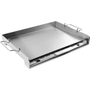Jamestown Grillplatte Plancha aus Edelstahl, polierte Metalloptik mit Griffen.
