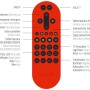 Fernbedienung für smarte Leuchte LOLAsmart-Naomi, rot, mit Tasten zur Steuerung von Lichtfarbe und Helligkeit.