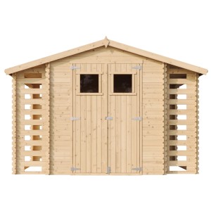 Timbela Gartenhaus aus Holz mit Brennholzregalen, 5,47 m² mit Boden.