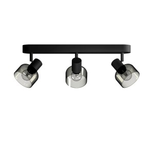 Schwarzer Philips Spot Sleet Deckenstrahler mit 3 schwenkbaren Köpfen und Rauchglas. E14 Fassung.