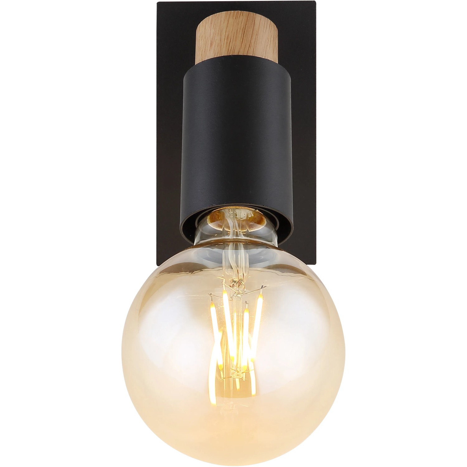 Schwarzer Globo Strahler Matti, 1-flammig, mit Holzapplikation und E27 Fassung.