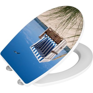 Wenko WC-Sitz Strandkorb: Duroplast WC-Deckel mit Strandkorb-Motiv für maritimes Flair im Badezimmer.