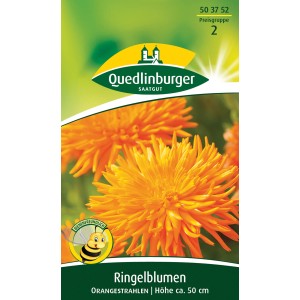 Packung Ringelblumen 'Orangestrahlen' Samen von Quedlinburger, orange Blüten.