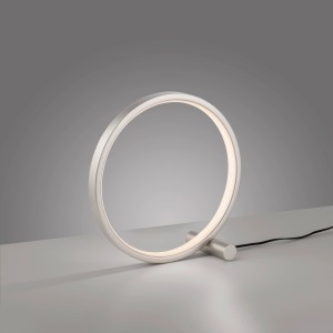 Moderne LED-Tischleuchte Mini Ritus in Silber, ringförmiges Design für Wohnraum.