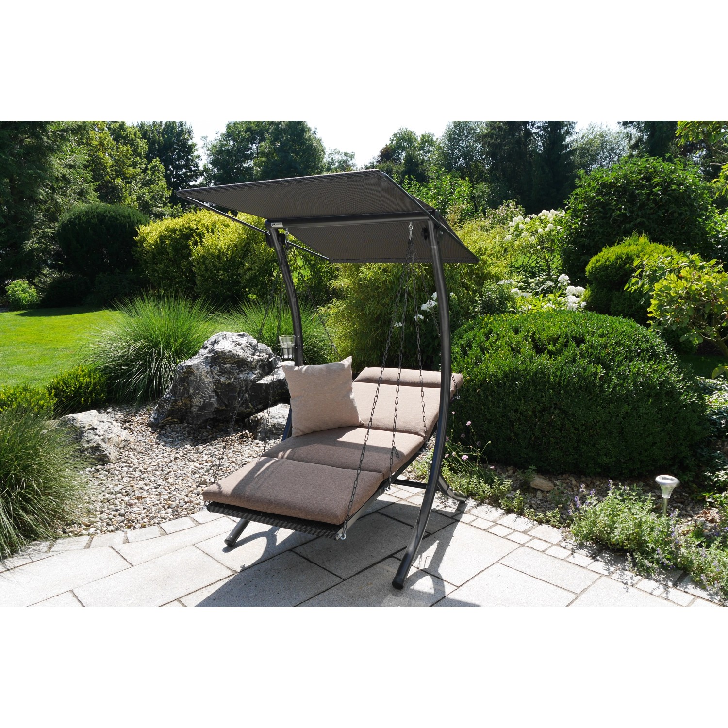 Angerer Hollywoodschaukel Swing Smart Olive, 1-Sitzer mit Sonnendach und Kissen.