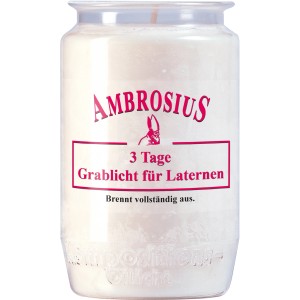Weißes Ambrosius Grablicht 335 mit 3 Tagen Brenndauer für Laternen.