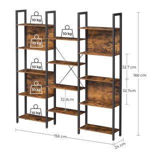 Vasagle Bücherregal mit 14 Ablagen in Braun-Schwarz, Maße 24x158x166cm.