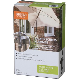 Siena Garden Balkonschirmklammer Avio, anthrazit, für Schirmstöcke Ø 32-48mm, zur Geländerbefestigung.