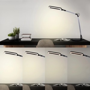 Dimmbare, schwarze Brilo LED Schreibtischleuchte Swan mit Touch-Funktion und CCT Farbtemperatursteuerung.