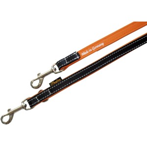 Schwarze und orange Heim Hunde-Vorführleine Florenz, 200cm lang, mit Ziernaht und Karabinerhaken.