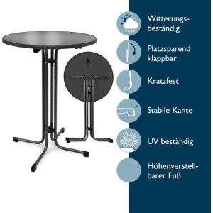 Beautissu Bellini Stehtisch, schwarz, Ø70xH110cm, 2-teilig, klappbar und wetterfest.