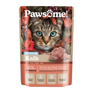 Pawsome Katzen-Nassfutter Senior Kalb, getreidefrei, mit Taurin und Vitaminen. Nassfutter für ältere Katzen.