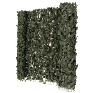 MCW Balkonsichtschutz O92, 150x300cm, mit grünen Blättern auf flexiblem Gitter.