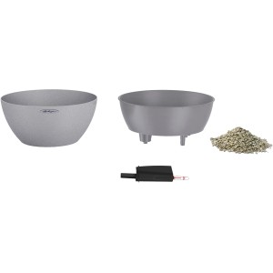 Lechuza Cubeto Stone 30 Pflanzgefäß, steingrau, Ø 30 cm, mit Bewässerungssystem und Zubehör.