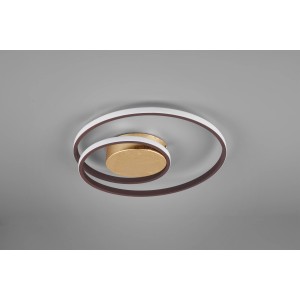 Moderne LED-Deckenleuchte Zibal in Rostbraun und Goldfarben mit geschwungenem Design.
