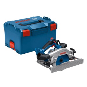 Bosch Professional Akku-Kreissäge GKS 18V-57-2 GX in blau-silber mit blauer L-Boxx. Handkreissäge für präzise Schnitte.
