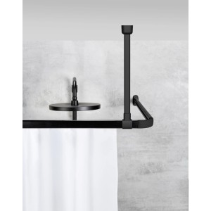 Schwarze Schöner Wohnen Deckenstütze Jete zur Stabilisierung einer Duschstange.