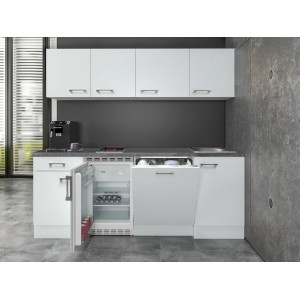 Flex-Well Exclusiv Büroküche Joelina, 210 cm, Weiß, mit E-Geräten und Spüle.