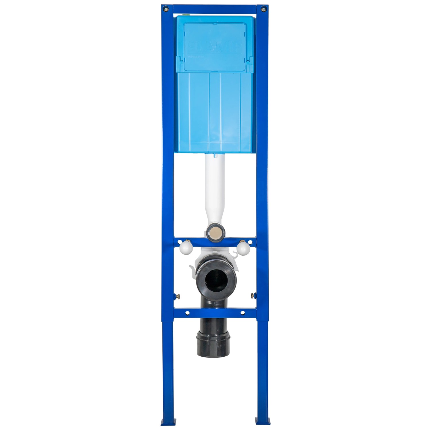 Siamp WC-Vorwandelement Ingenio Set, blaue Rahmenkonstruktion mit Spülkasten.