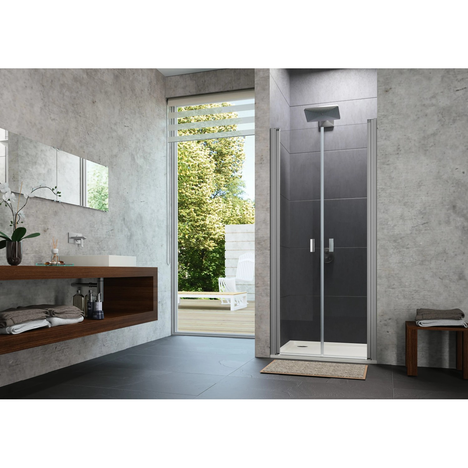 Hüppe Pendeltür Design Pure, 80x190 cm, Silber Matt, für Nische im Badezimmer.