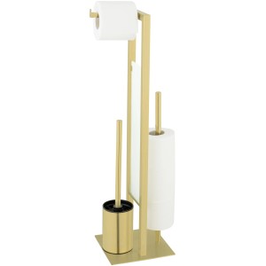 Wenko Stand WC-Garnitur Rivalta Edelstahl Gold mit WC-Bürste, Toilettenpapier- und Ersatzrollenhalter.