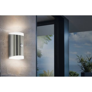 EGLO CARPINERA LED Außenwandleuchte mit Sensor, Edelstahl, 2-flammig, für Terrasse & Hauswand.