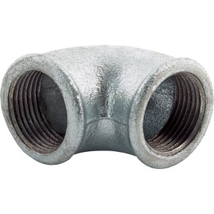 Winkelverbinder 24,1 mm (Rp 3/4) aus Temperguss, 90 Grad Winkel für Wasserinstallation.