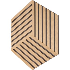 Denpanels Akustikpaneel Raute, Eiche Natur, 3er Set. Dekor-Paneel mit Lamellen-Design.