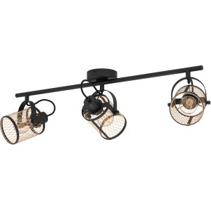 Eglo Spot Dellow, 3-flammig, schwarz-messingfarben, Deckenleuchte im Vintage-Stil mit Streckgitter-Lampenschirmen.