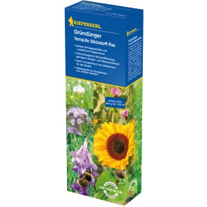 Kiepenkerl Gründünger TerraLife Stickstoff-Fixx 500g Packung mit Blütenmotiven.