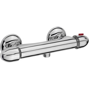 Thermostat-Duscharmatur Levico Chrom mit zwei Drehreglern zur Temperatur- und Wassermengenregulierung.