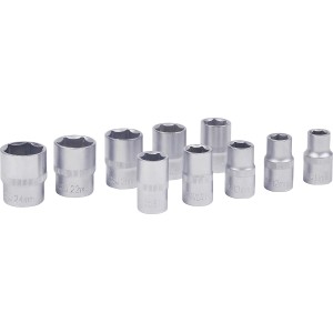 10-teiliger Steckschlüsselsatz Sechskant, Größen 10-24 mm, für Knarre, Chrom-Vanadium-Stahl.