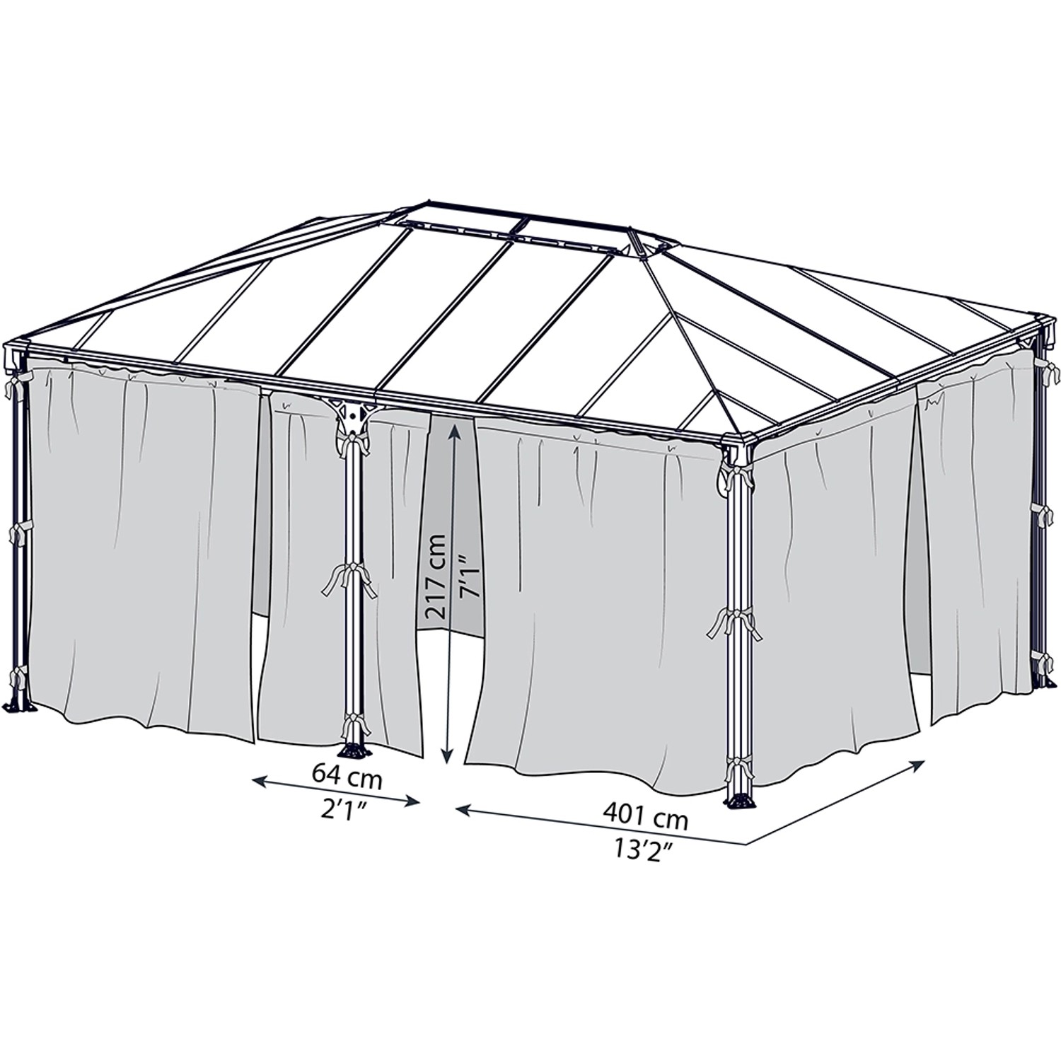 Palram Canopia Insektenschutznetz für Martinique Pavillon 3x3.6m, anthrazit, mit Reißverschlüssen und Haken.