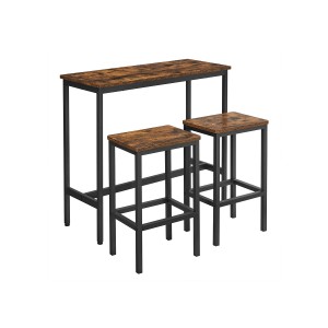 Vasagle Stehtisch-Set mit 2 Hockern, braun-schwarz, ideal für Küche oder Bar.