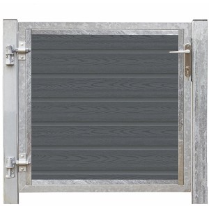 Einzeltor Artura WPC Schiefergrau, 115x95cm, mit verzinktem Pfosten. Gartentor im Detail.