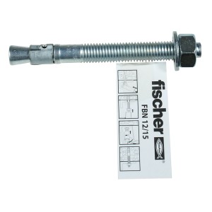 Fischer Bolzenanker FBN II 12/20 aus Stahl mit Mutter und Unterlegscheibe.