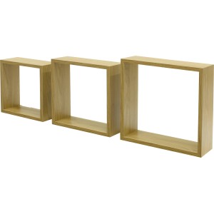 Duraline Wandregal 3er Set, Kubus Eiche Ast, 27x27x10cm, schwebend, für moderne Wandgestaltung.