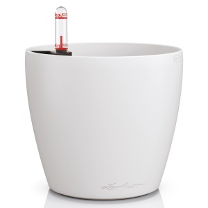 Weißes Lechuza Classico Color Pflanzgefäß, Ø 15 cm, mit Wasserstandsanzeiger.