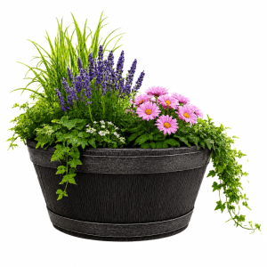 BigDean Weinfass Eichenfass Kunststoff Bottich Blumenkasten Trog Zuber Gartenteich Mini Teich Fass Nachbildung Durchmesser 50 cm Höhe 25 cm ca. 38