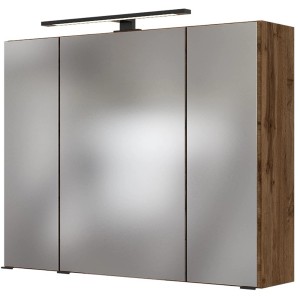 Held Möbel Spiegelschrank Rom, Wotaneiche Optik mit LED-Leuchte, Teil des Badmöbel-Sets.