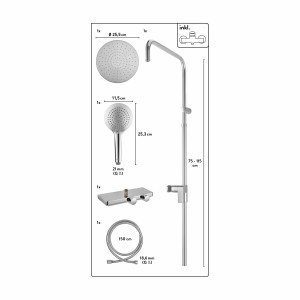 baliv Überkopfbrause-Set KBS-22.100 verchromt mit Handbrause, Kopfbrause, Thermostat und Brauseschlauch.