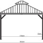 Skizze: Sojag Aluminium-Pavillon Messina 12x16, anthrazitfarben, mit Maßangaben.