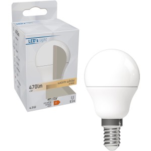 E14 LED-Leuchtmittel Globe G45, 4,9W, 470lm, warmweiß, mit Verpackung.