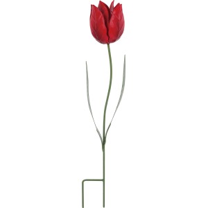 Roter Gartenstecker Tulpe, 45,5 cm hoch, aus Metall für die Gartendekoration.