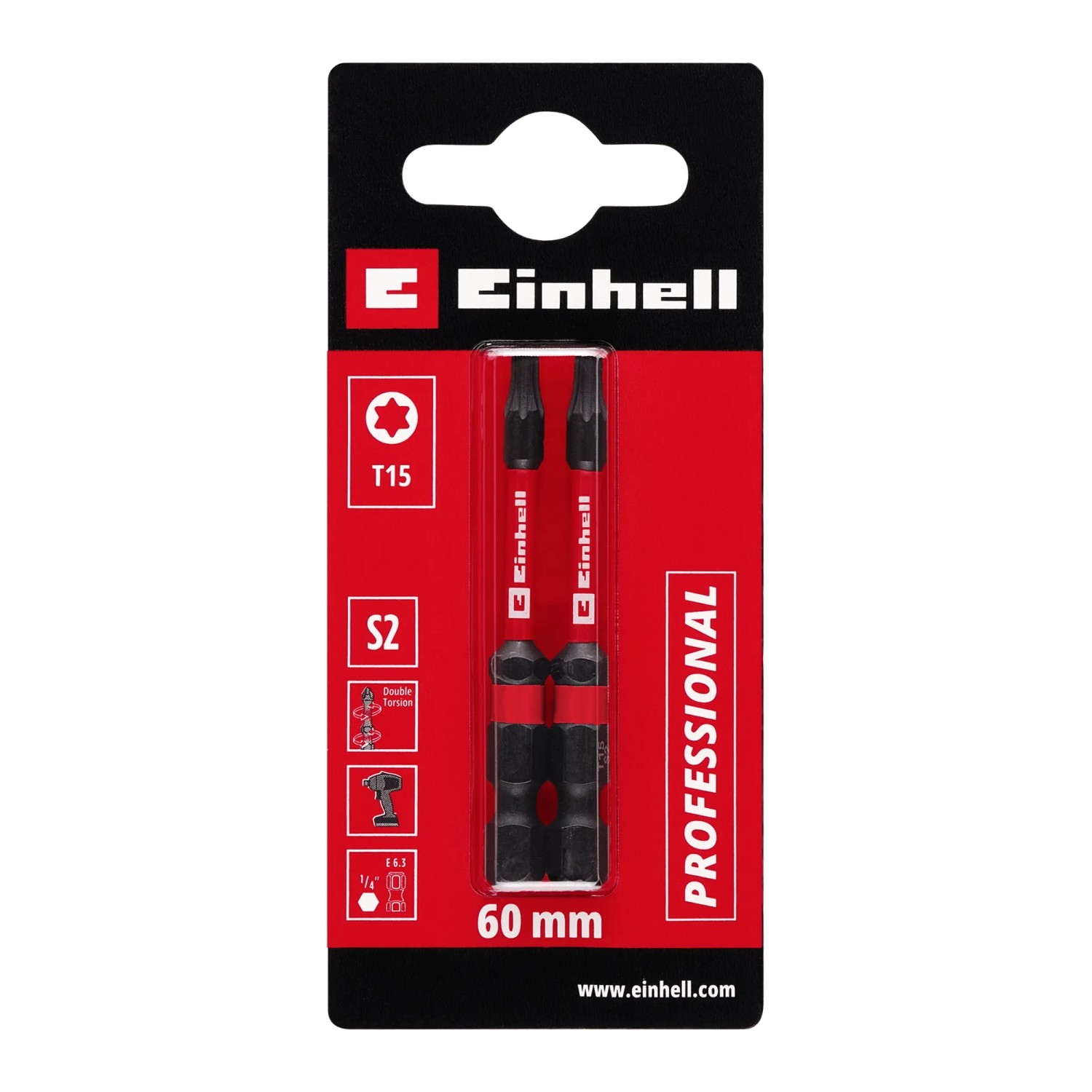 Einhell Impact Bit-Set, 2-teilig, T15, 60 mm. Bits aus S2-Stahl für Schraubendreher und Akkuschrauber.